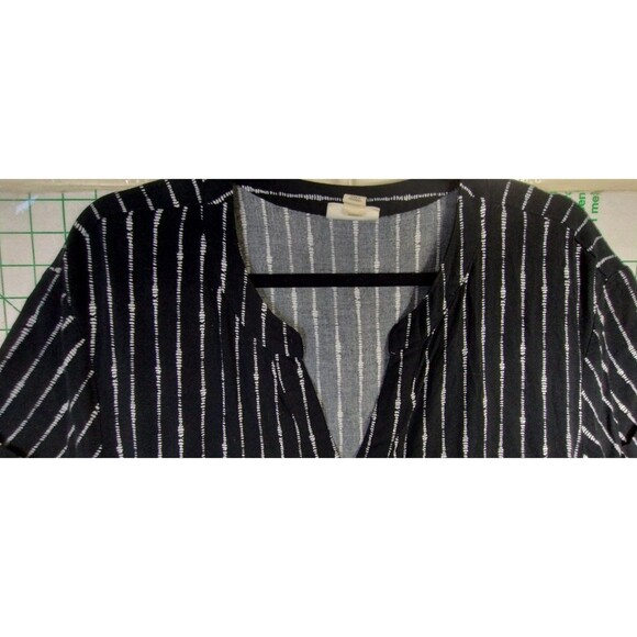 Ana Dress Women's L Short Sleeve V Neck Popover Black White Graphic Stripe Shift - Picture 2 of 7
